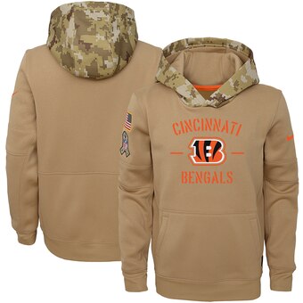 Youth Cincinnati Bengals Khaki 2019 Salute to Service Therma Pullover Hoodie